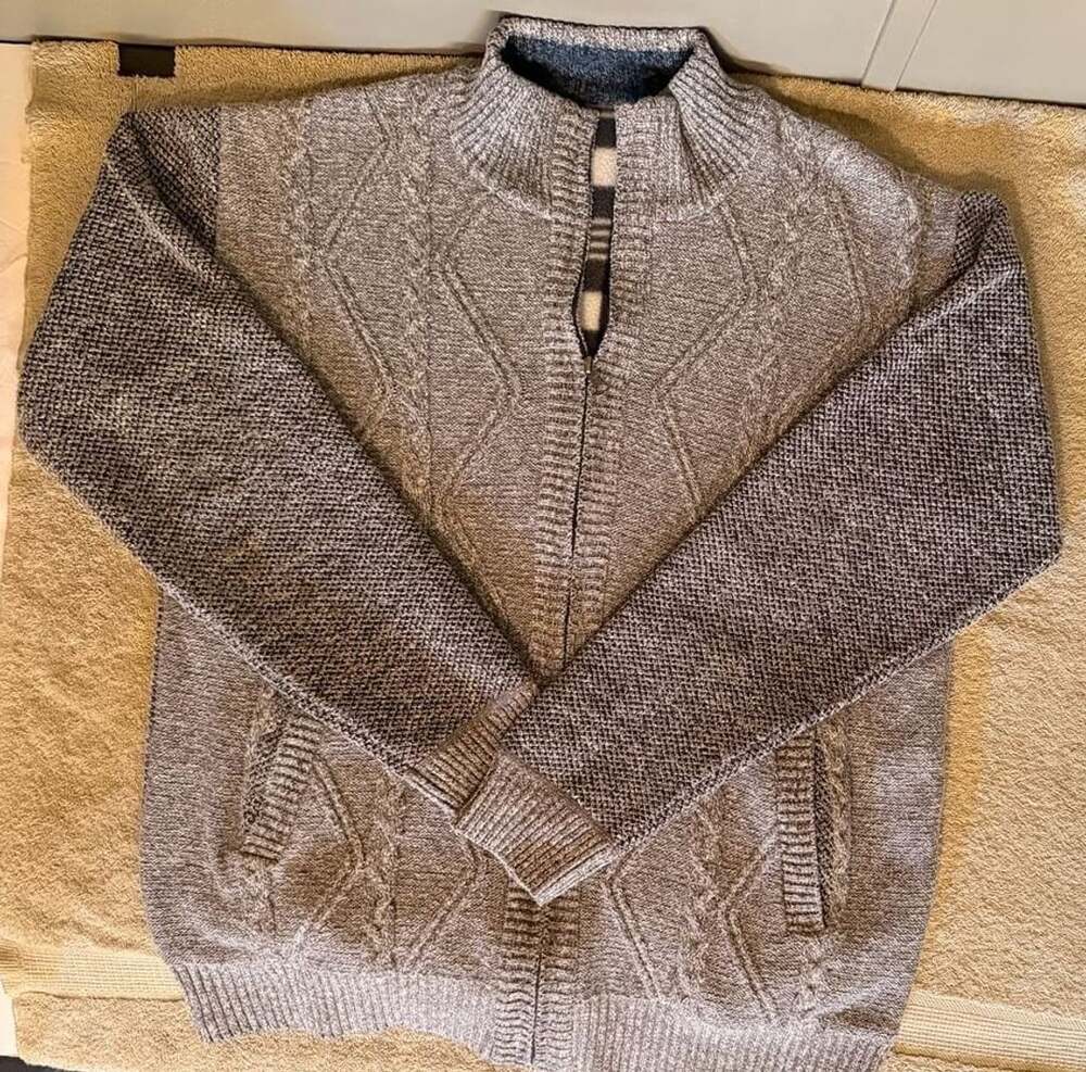 Unbrand Plaid Fleece Lined Full Zip Cable Knit Sweater Jacket Size XL